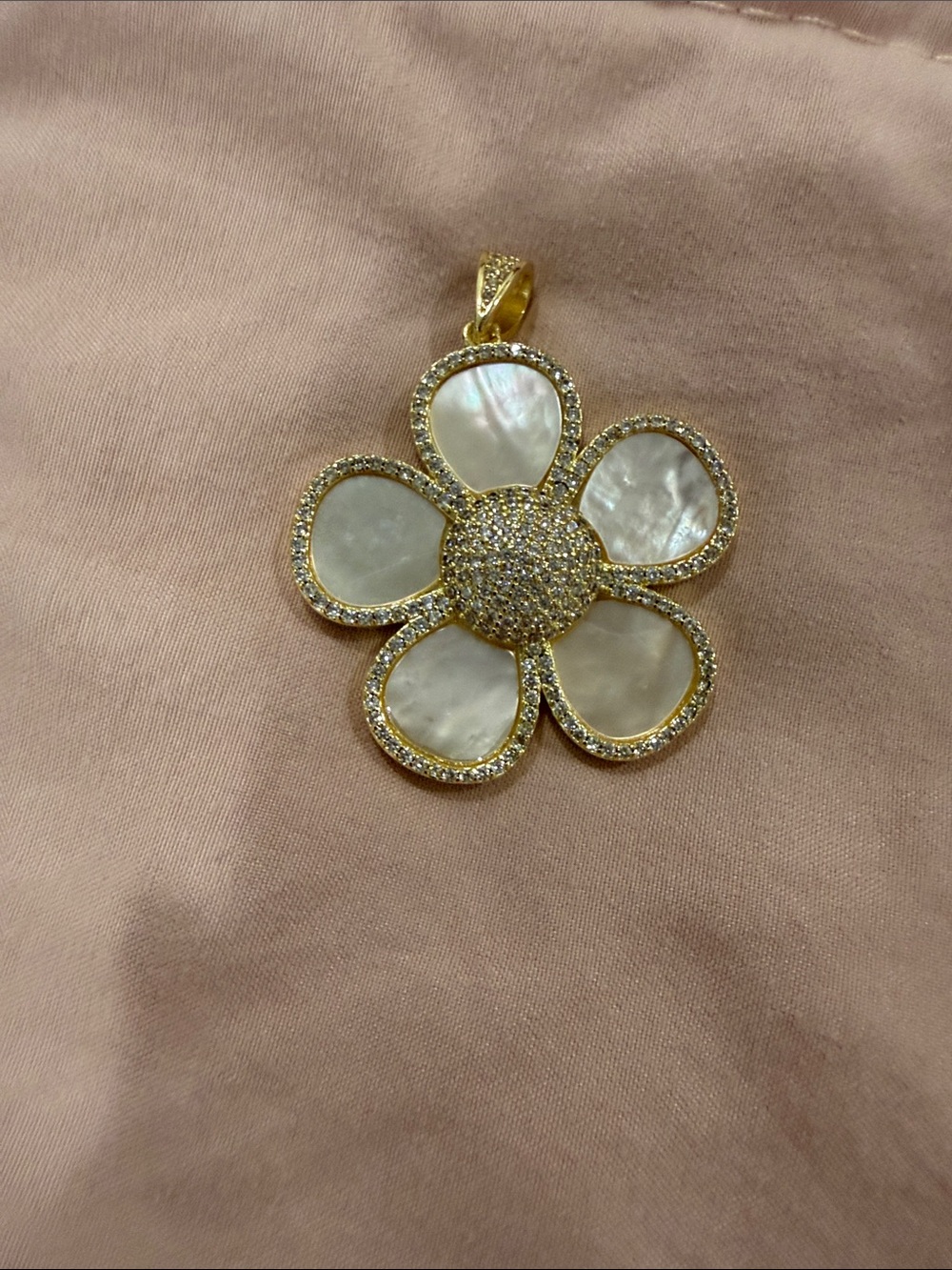 Freida Rothman Vault Mother of Pearl Flower Pendant with Pave